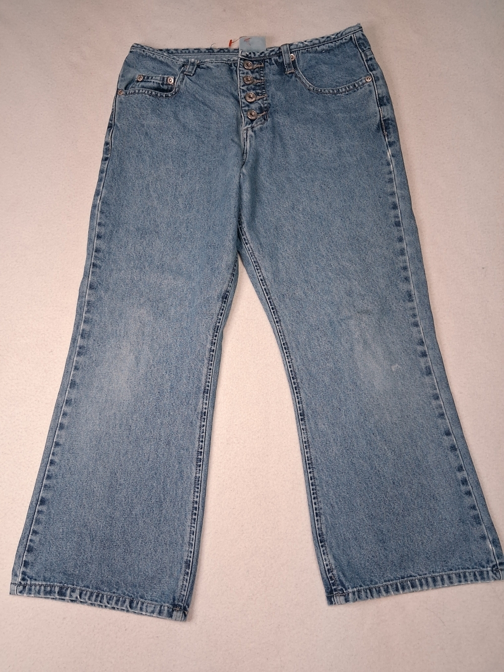Womens Light Blue Flared Button-Fly Jeans